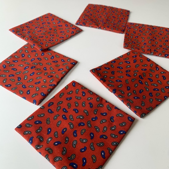 Set of 6 handmade rust toned cotton with petite paisley print coasters 3”x3” - Picture 2 of 5